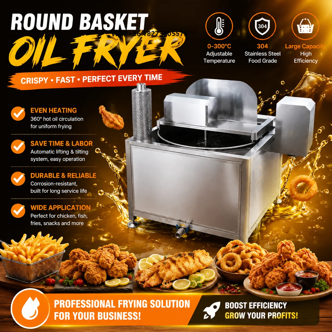 Automatic Stirring Oil Fryer Machine for Fried Chicken, French Fries, Onion Rings and Snack Food Production