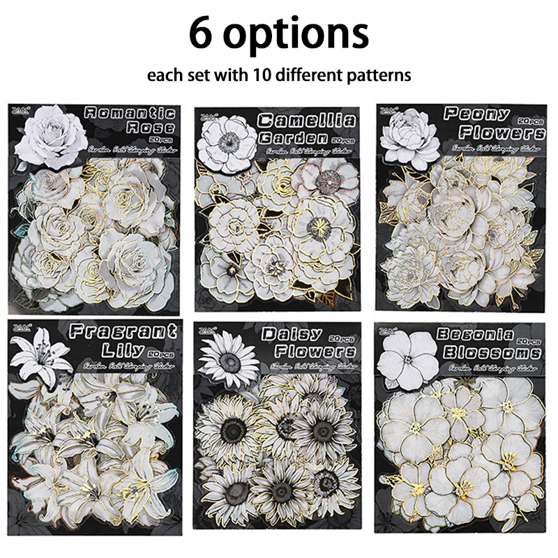 ملصقات زهور مخططة باللون الذهبي/الفضي المجسم - شارات لامعة فاخرة لرفع أي مجلة أو مشروع حرفي