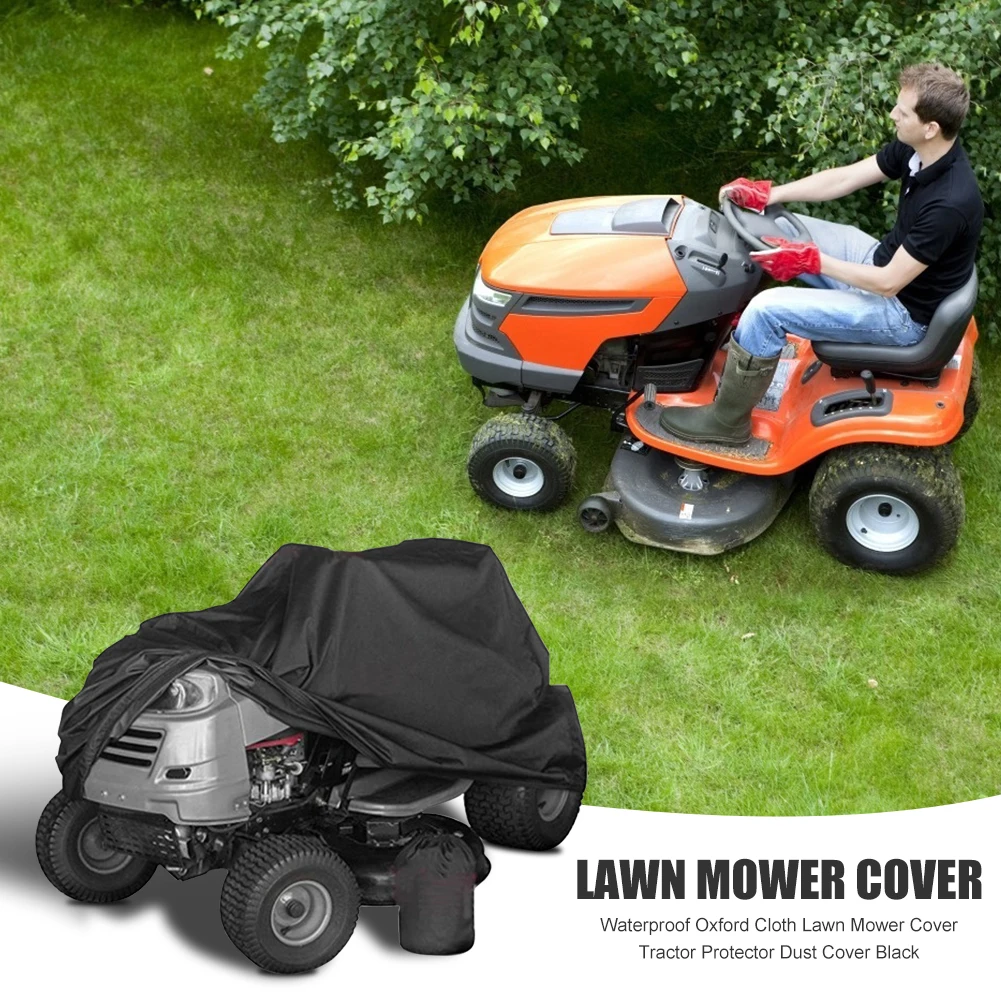 Grass Cutter Cover Oxford Cloth Black Car Coat Dustproof Lawn Tractor Cover with Portable Storage Bag UV Protection for Home Use