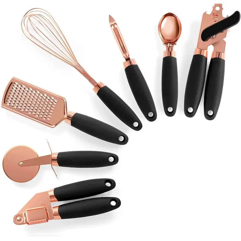 Baking Accessories Heavy Duty 7-Piece Color Non-Stick Silicone Handle Stainless Steel Cooking Tools Kitchen Utensils Set