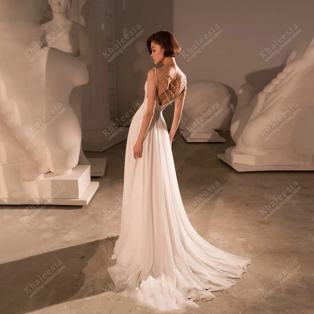 Vintage Wedding Dresses A Line Chiffon Bridal Gowns Sleeveless Backless Graceful Robes Glamorous Vestidos De Novia Customized