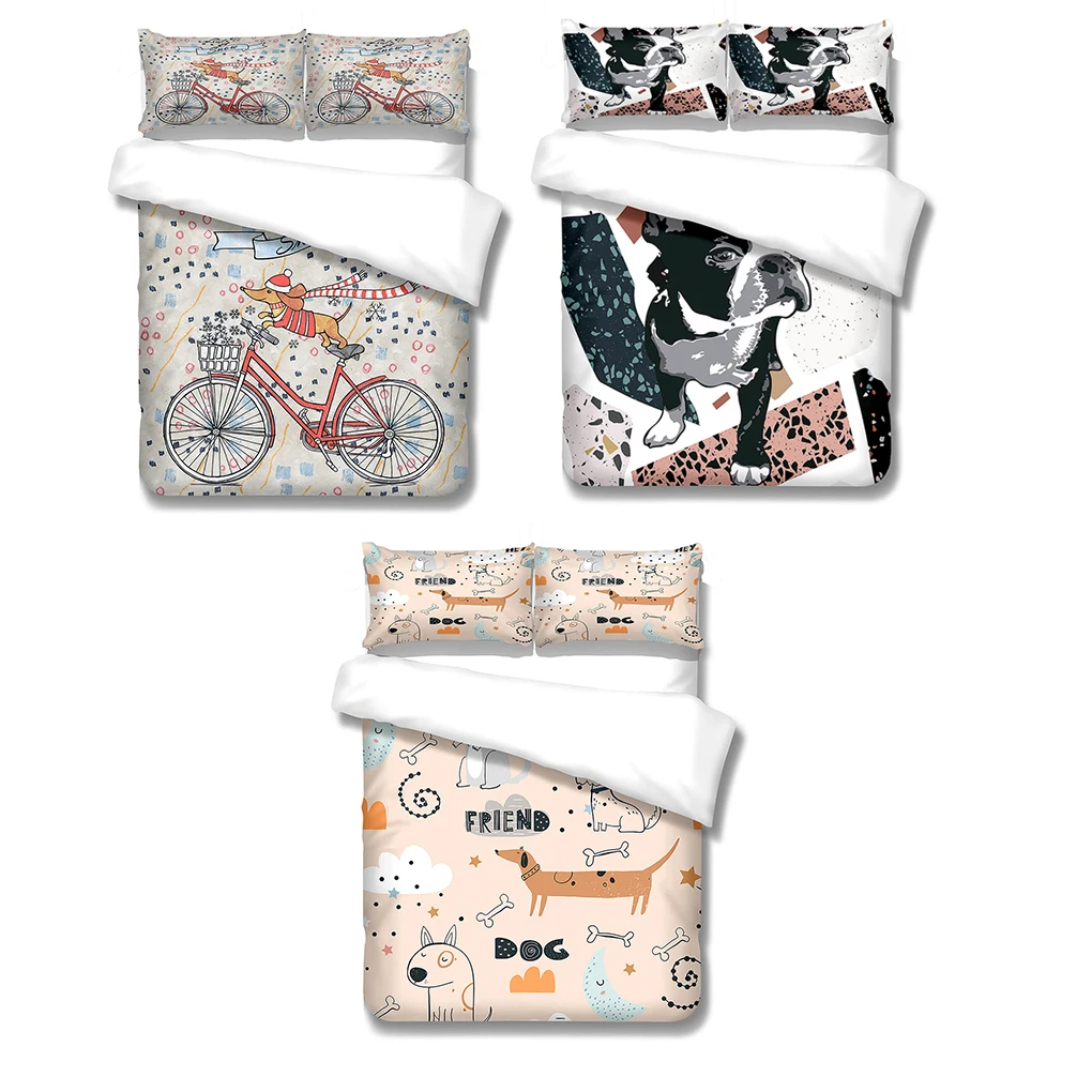 3 Pieces Bedding Comforter Sets Dog Themed Print Pillowcase Decorative Sleeping Supplies Bed Set M LYSHDW2109250008