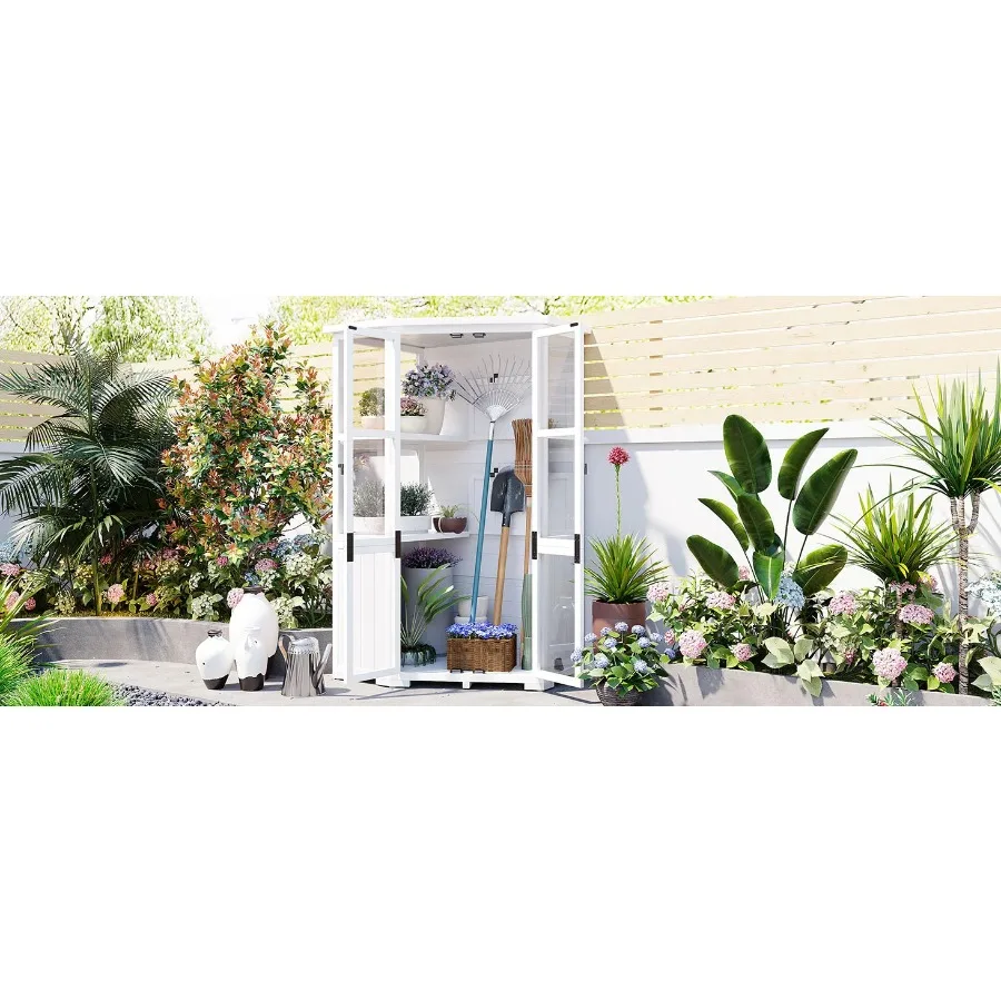 

[Assembly Video Product] TOPMAX 63'' Height Garden Wood Storage Cabinet Outdoor Tool Storage Shed, Mini Greenhouse Cold Frame w