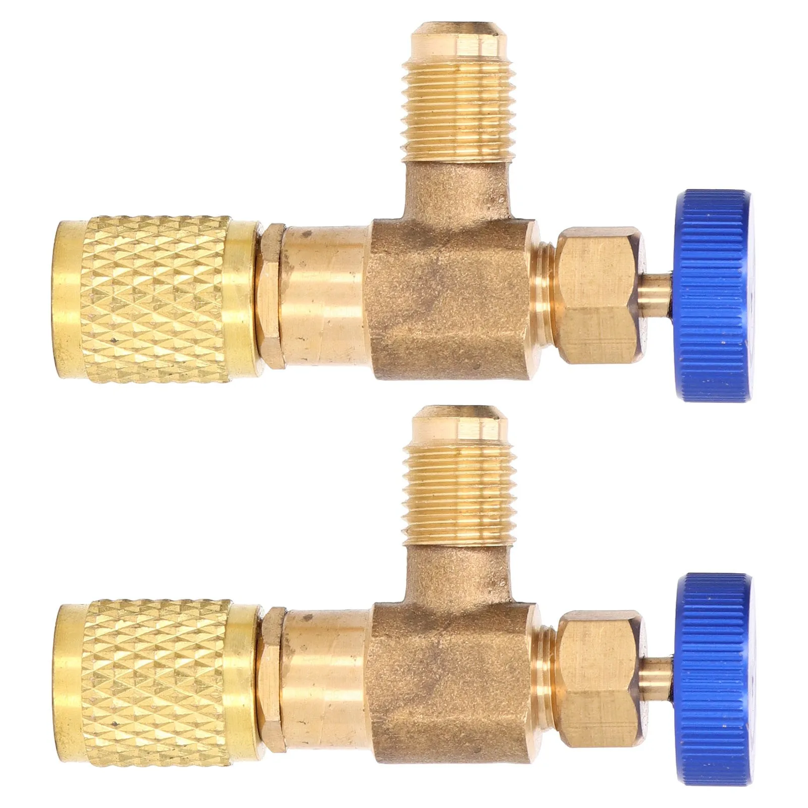2PCS Refrigeration Valve Air Conditioning Refrigerant Control Valve Fluoride Charging Adapter for R22 R404 R407 1/4SAE Thread