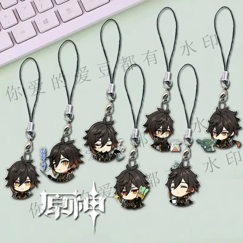 Genshin Impact Zhongli Cute Expression Acrylic Strap Lanyard For Mobile Phone Case Car Lanyard Strap Charms Pendant Phonestrap