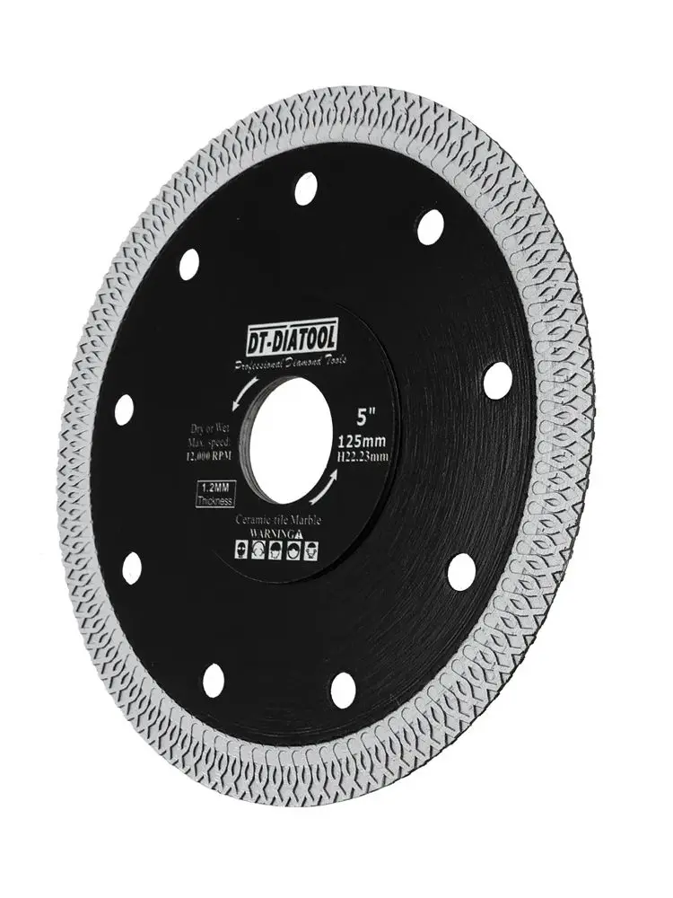 DT-DIATOOL Fliesensägeblatt, 5 Stück, 5 Zoll/125 mm, Schneidscheibe mit X-Mesh Turbo zum Schneiden von Porzellanfliesen, Marmor, Keramik, Granit