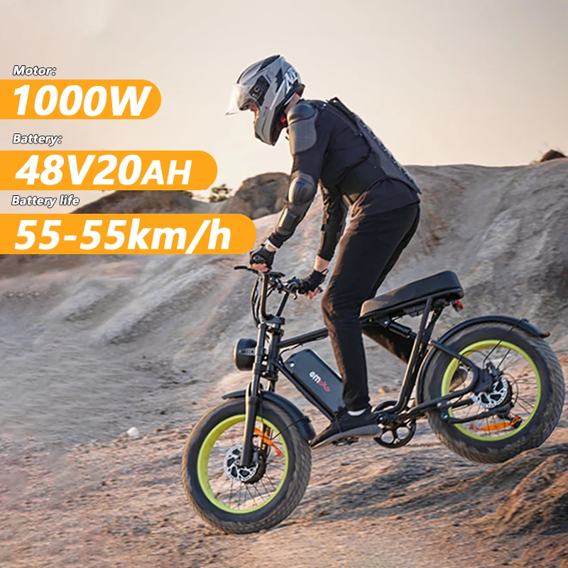 

Emoko C91 eBike, 1000 Вт, двигатель, 48 В, 20 Ач, аккумулятор, внедорожный электрический велосипед для взрослых, 20*4 дюйма, USB-порт для зарядки с толстыми шинами, электрический велосипед