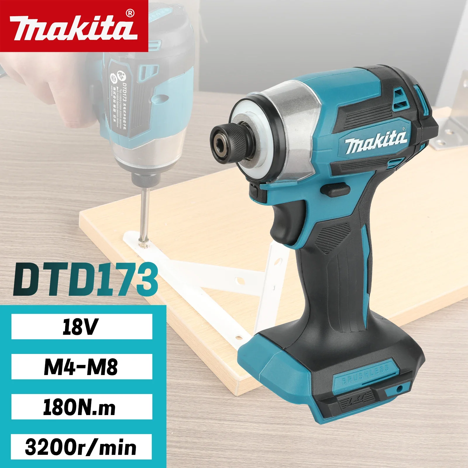 Makita DTD173 18V Brushless Cordless Impact Driver, Original Genuine Impact Screwdriver Tool（No Batt