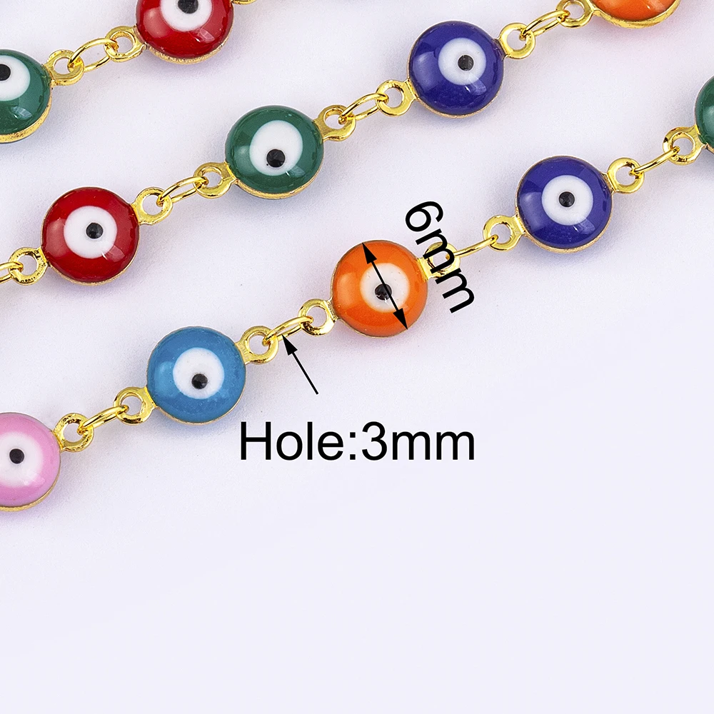 10 Color Choose Colorful Evil Eye Round Bead Chain Necklace Copper Metal Enamel Chain For DIY Handmade Jewelry Making Components