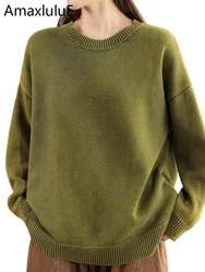 AmaxluluE Autumn Pullover Womens Fashion Loose Vintage Sweaters Ladies Leisure Classic Luxury Oversized O Neck Knitted Jumpers