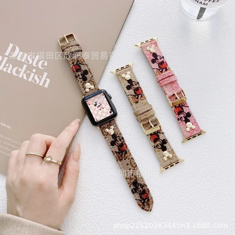 Disney Mickey Brand Luxury Watch Strap for Apple Watch Band Series 41 38 42 44 40 45mm Braided Nylon Smart Watch Band Bracelet