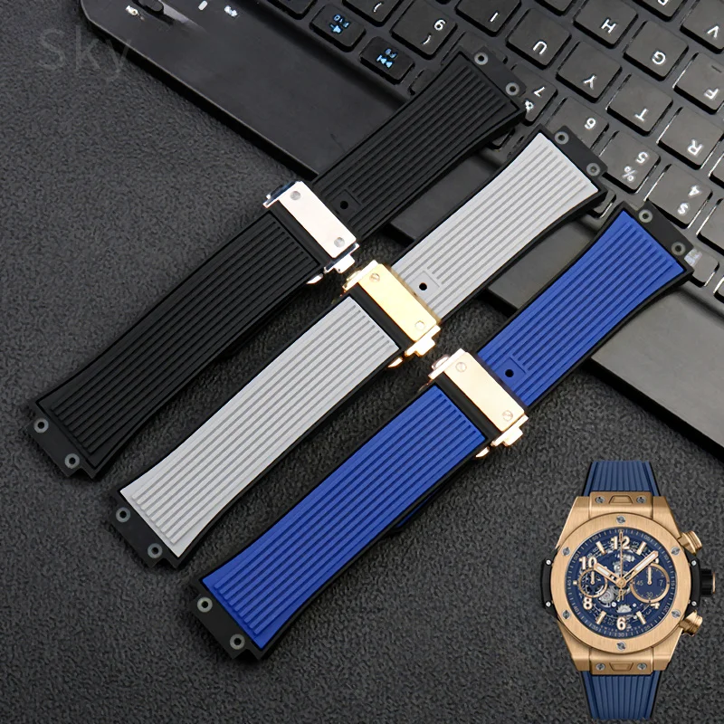 Correas de reloj Hublot Big Bang Series Yubo Unico 441 para hombre, pulsera de silicona duradera de alta calidad, con interfaz convexa, 27x17mm