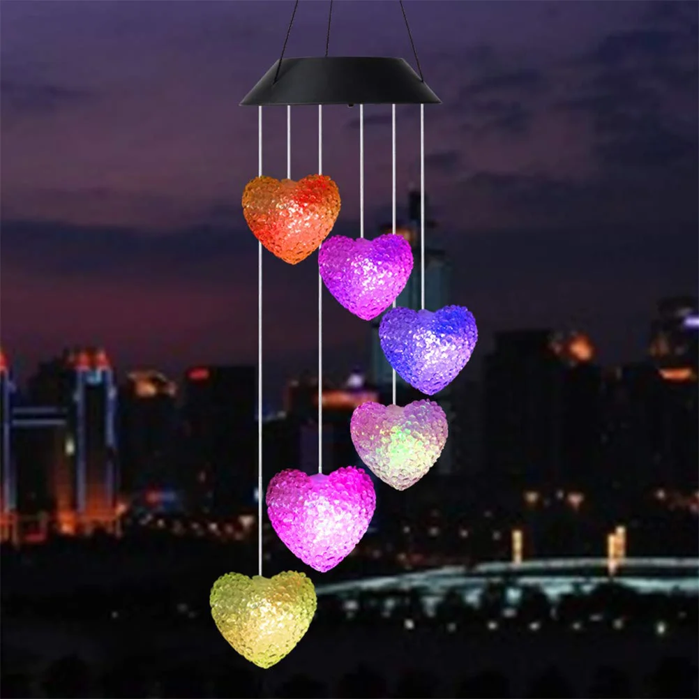 

Heart Shape Solar Wind Chime Lamp Outdoor Color Changing 6 Leds Wind Chime Light for Porch Patio Yard LED Light