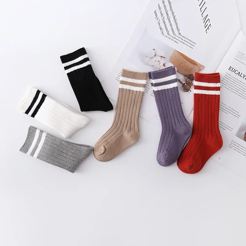 1 Pair Korean Fashion Solid Color Calf Socks for Kids Boy Girl, Spring Autumn Warm Cotton Simplicity School Socks