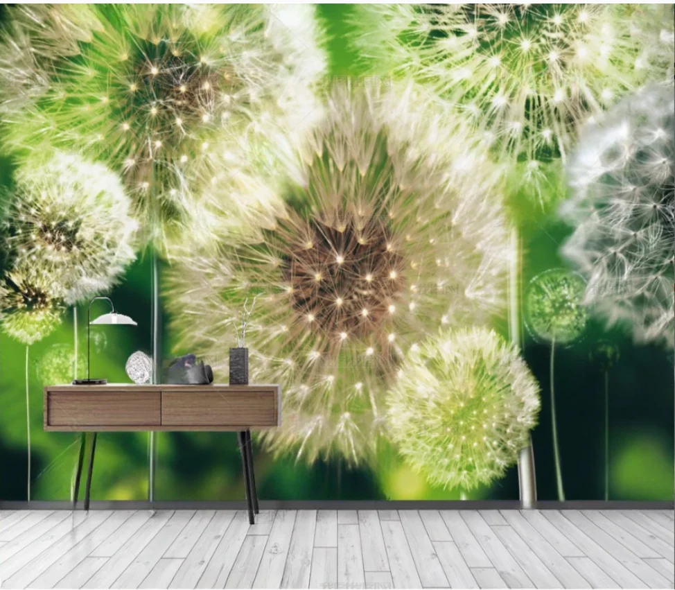 Customized size wallpaper hand-painted dandelion lime wall mural home decoration retro floral decoration painting 3d wallpaper