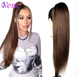 Straight Drawstring Ponytail para mulheres, extensões de cabelo humano, remy clip-in, cor marrom médio, cabelo brasileiro, #4, 100G