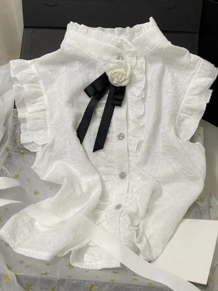 Blusas Mujer De Moda 2022, туника без рукавов, милые блузки для женщин, элегантные рубашки без рукавов с воротником-стойкой, модный корейский укороченный топ