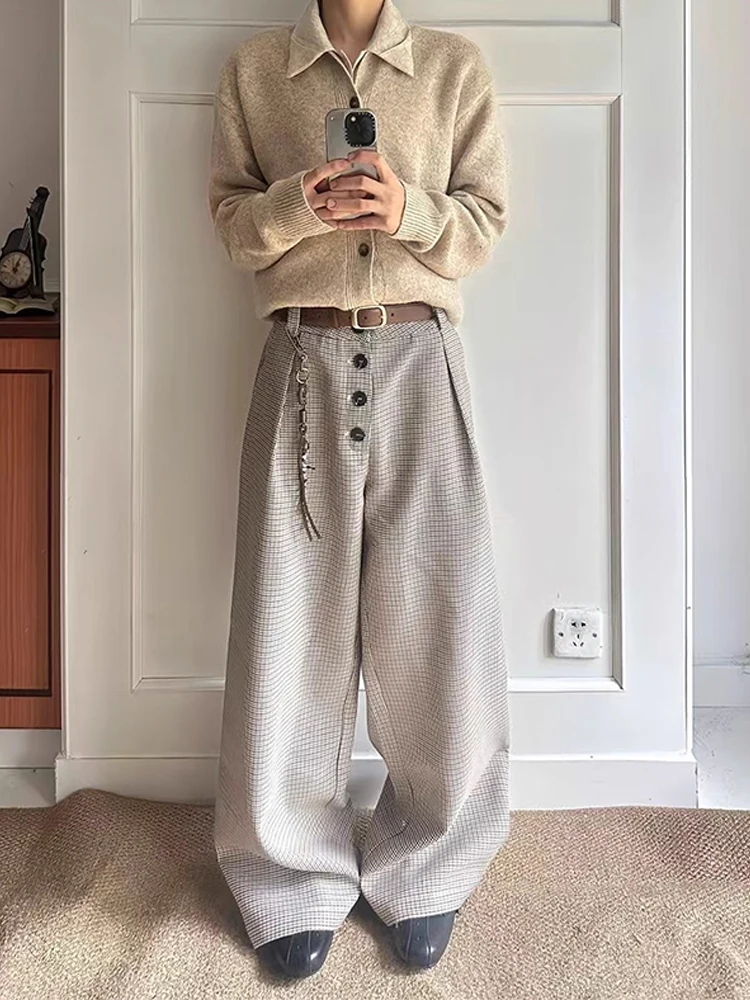 メンズ秋ルーズフィットパンツナイフストレートレッグカジュアルパンツボタン留め快適な柔らかい生地ファイオンブランド