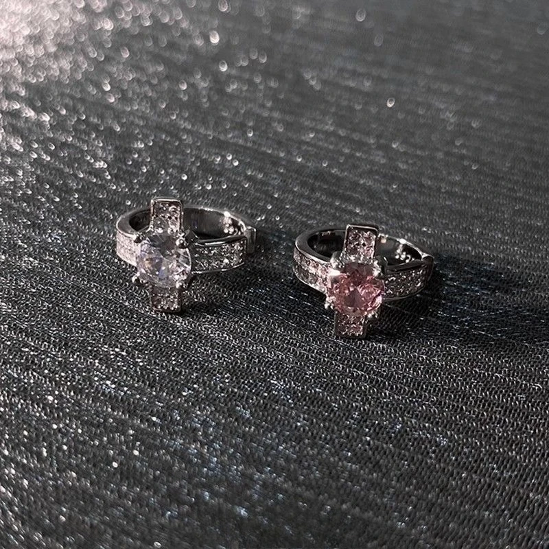 الصليب ستار الدائري الأذن العظام كليب دون ثقوب الراقية مرصع بالألماس أقراط فضية 925 محايدة #2