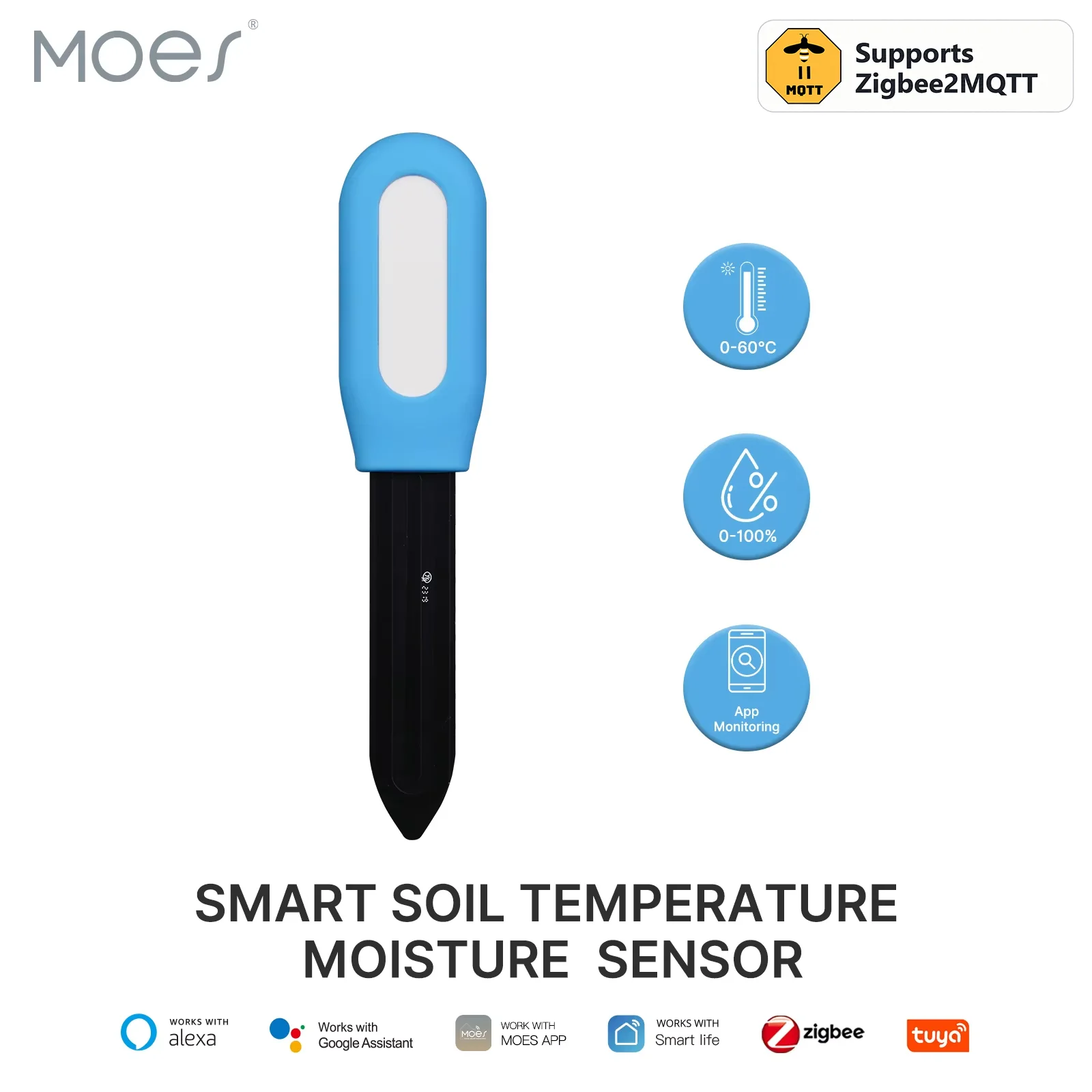 MOES Smart ZigBee Soil Temperature Meter Moisture Humidity Sensor Plant Monitor Detector Garden Automation Irrigation 2MQTT