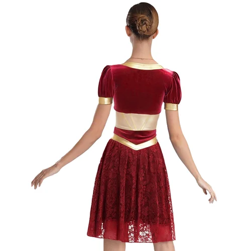 Imagen 2 del producto Vestido de baile de princesa árabe para mujer, encaje Floral brillante metálico, vientre clásico, patinaje lírico moderno, Ropa de baile para escenario