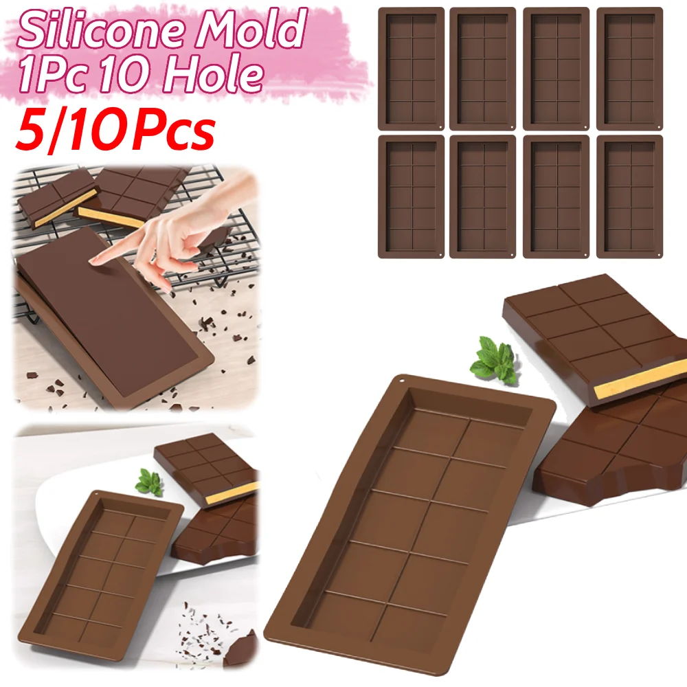 5/10Pcs 10 Hole Silicone Biscuit Baking Mould DIY Chocolate Candy Mold Non-Stick Chocolate Biscuit Mould Baking Tools