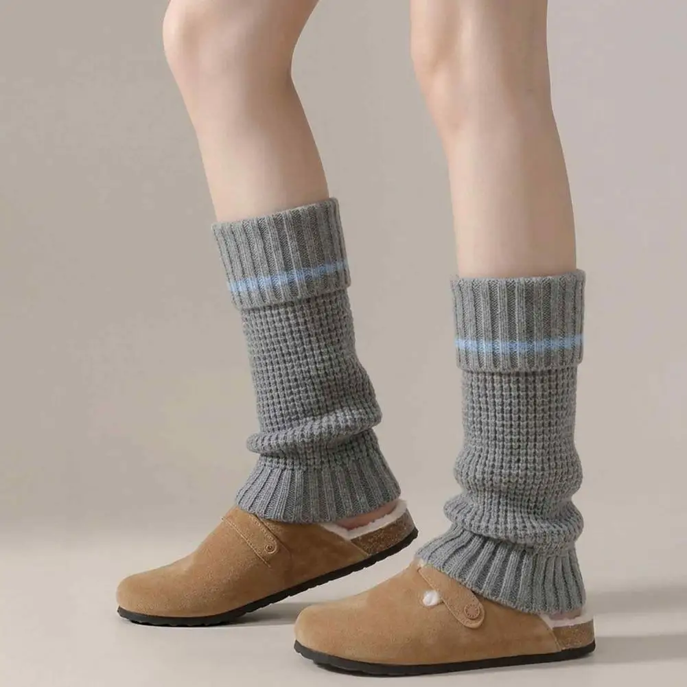 Women's Warm Leg Warmers - Thick Ribbed Winter Leggings, Brown Stripes - Machine Washable. Suitable for Cold Weather, Women's Wi