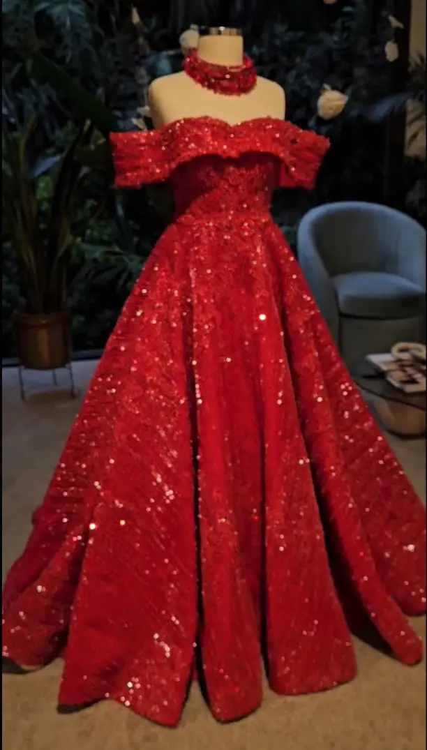FATAPAESE Haute Couture strass perles rouge robes de soirée de luxe robe de bal Cap manches robe de noël robe d'invité de mariage