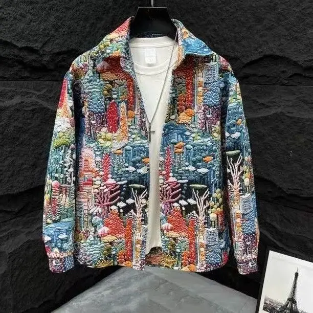 Unisex Jacquard Printed Floral Casual Shirt Spring Fashion Color-woven Stylish And Versatile Loose-fitting Jacket Handsome