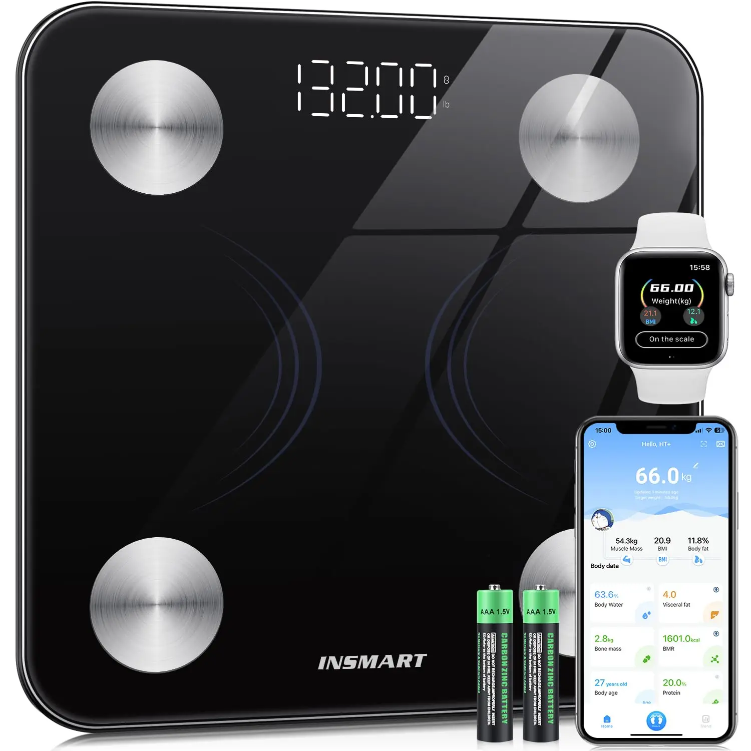 

Smart Digital Scale with Bluetooth, Body Fat & BMI Monitor, 17-Point Analysis, APP Sync, Up to 400 lbs