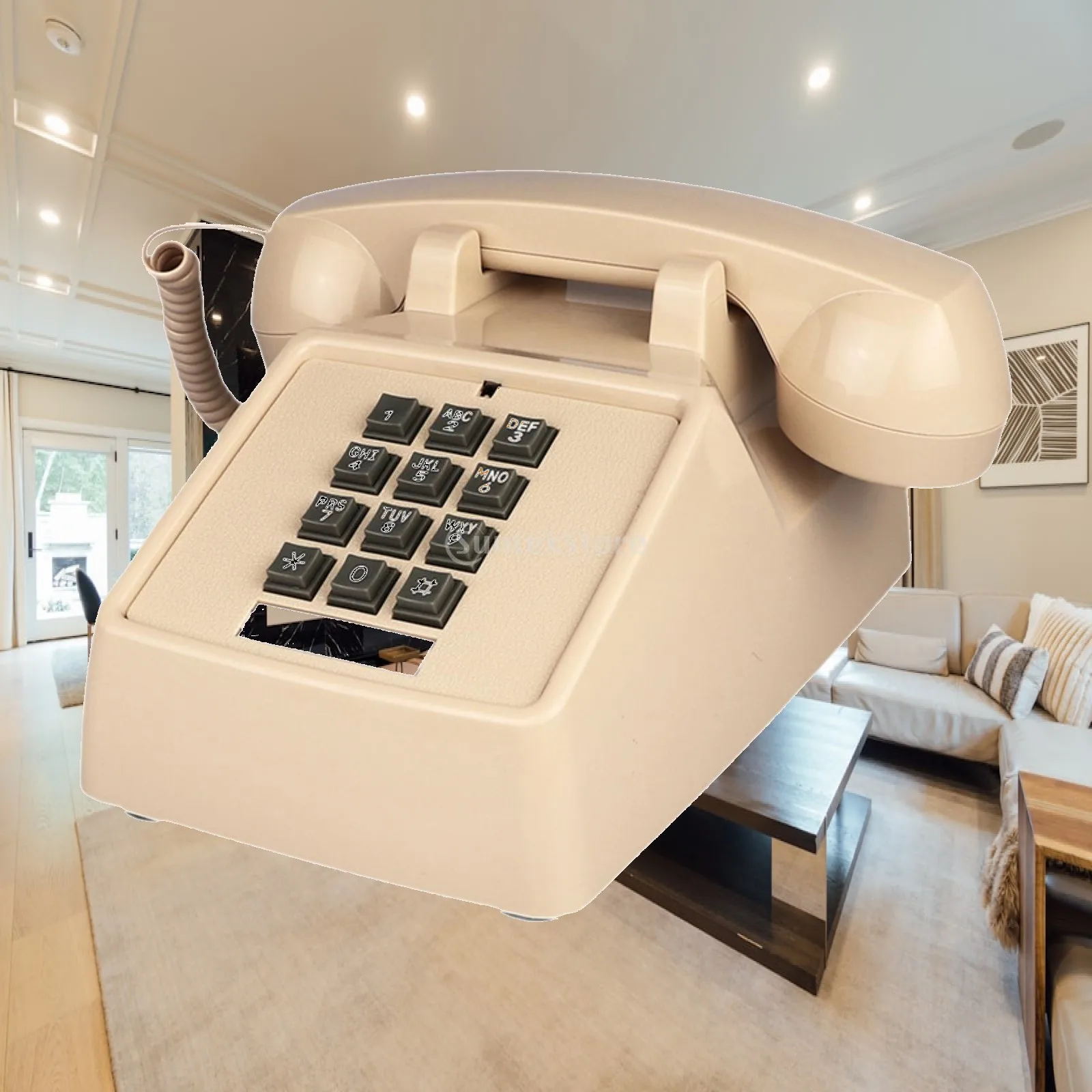 Classic Retro Corded Telephone Antique Wired Landline Phone for Living Room Office Tabletop Ornament Double Gong Bell Easy Use