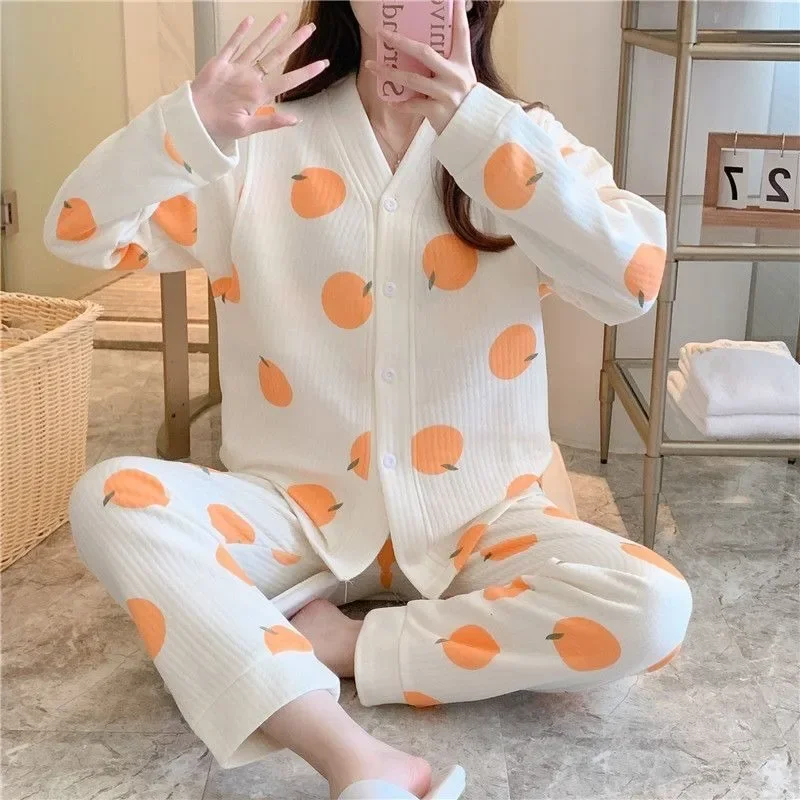 Thick Air Cotton Nightdress Maternity Clothing for Sleepwear Pajamas Breastfeeding 2024 New Autumn Winter Pyjamas