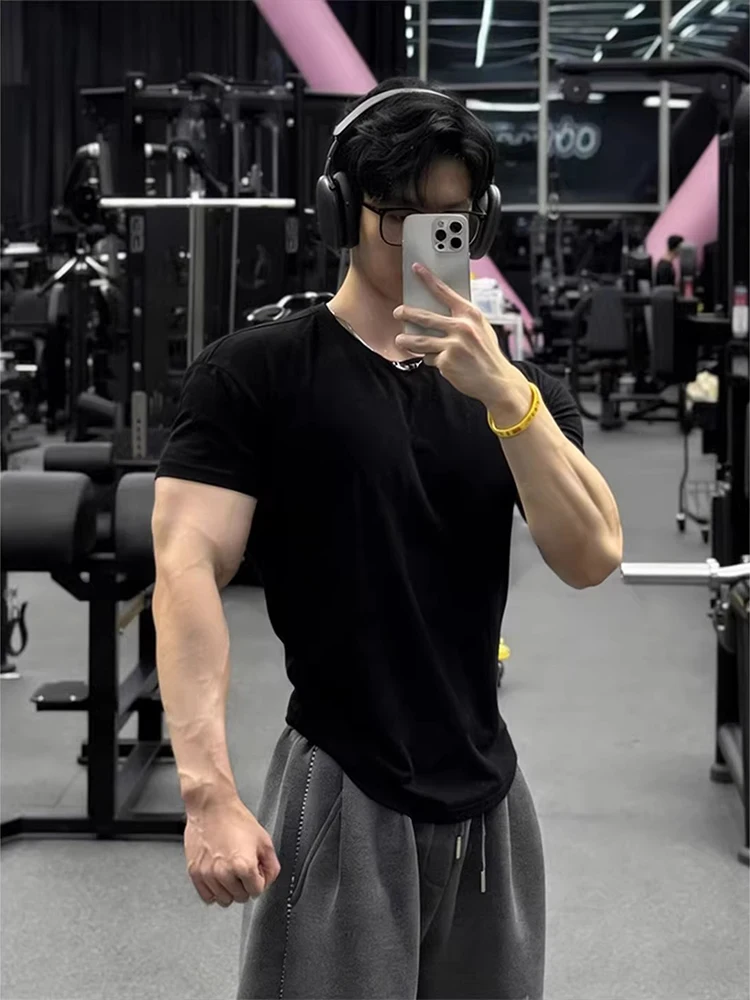 

Мужская футболка Bla Muscle-enhancing Slim-fit с коротким рукавом, модная летняя одежда в американском стиле, молодежная футболка с длинным рукавом