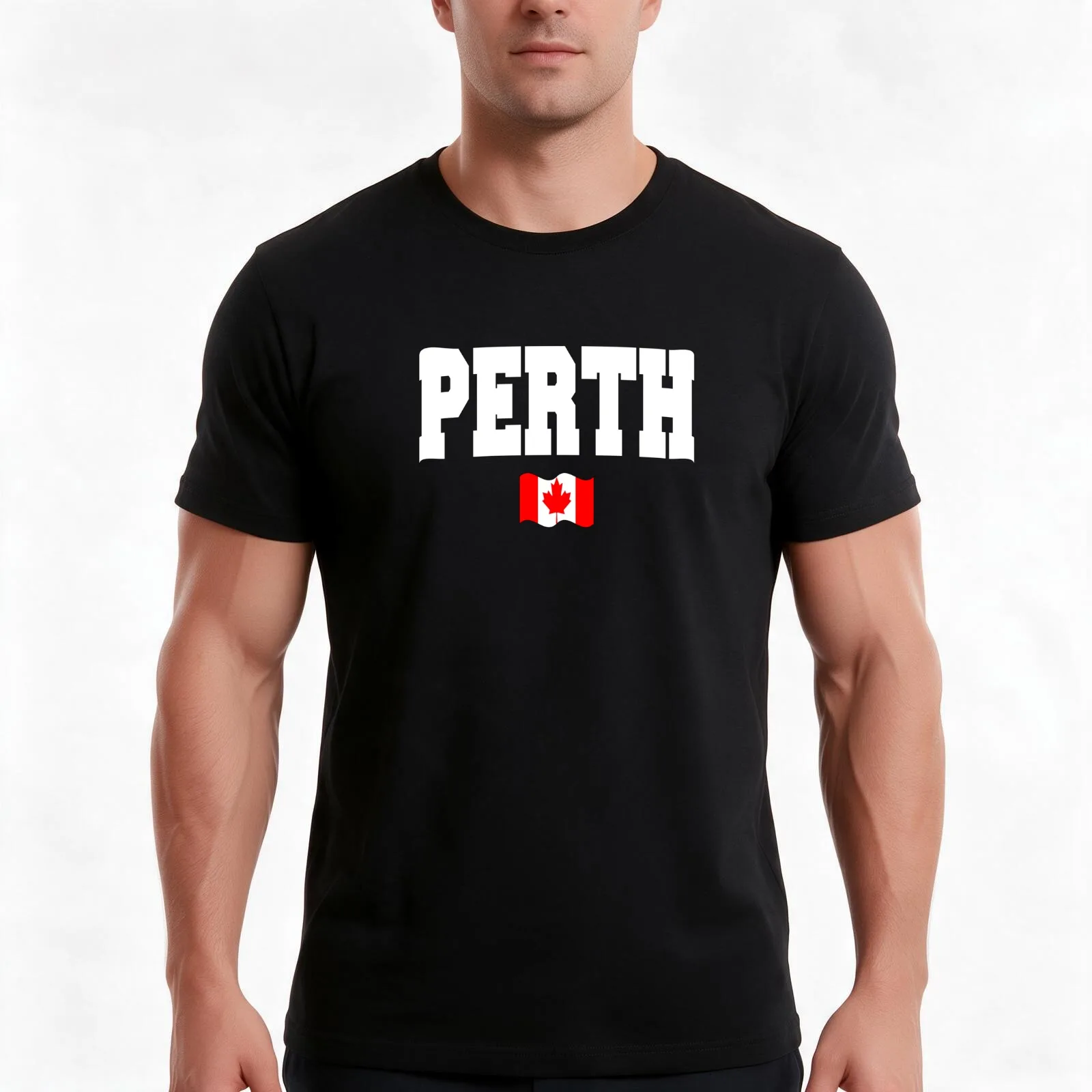 Perth with Canadian flag T-Shirt, Summer Casual Cotton Tee, Oversized Streetwear Tops, Vintage Graphic Print, Unisex Men Women