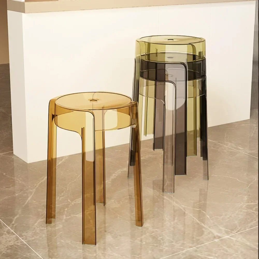 Luxury Plastic Transparent Stool, Household Thickened Folding Round Stool, Simple Living Room Bench, Dining Chair, Acrylic Chair