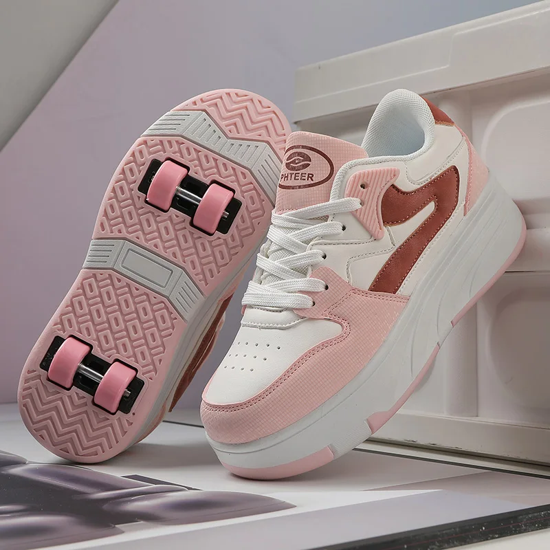 

Детская обувь для катания на роликовых коньках, четырехколесная уличная спортивная обувь, модная повседневная обувь на шнуровке для девочек, развлекательная обувь на колесах для детей