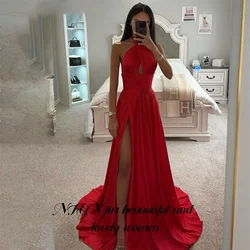 NFYN Halter Red Prom Dress Stain Beach Celebrity Dresses Side High Split Women's Evening Dress Formal Gown 프롬 드레스 Customized