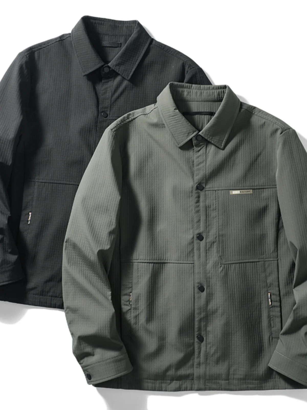 

Plaid Texture Fabric Men's Busin Casual Jaet Autumn Season Button down Collar Workwear Sle Long Sve Stand Fit Coat