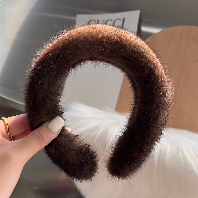 2025 Hot Sale Women Luxury Winter 100% Real Mink Fur Headbands High Quality Real Fur Hair Band Lady Fashion Hair Hoop Furry Gift