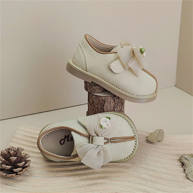 2024 New Autumn Baby Shoes Leather Butterfly-knot Girls Princess Shoes Soft sole Fashion Toddler Kids Shoes