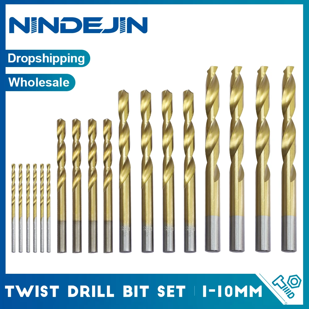 

NINDEJIN 19/99pcs Drill Bit Set Titanium Coated 1-10mm Hss Twist Drill Bit For Carpentry Woodworking Hand Tools