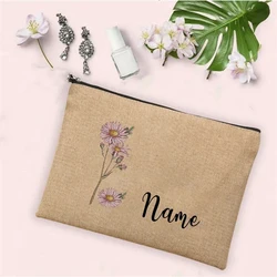 Personalized Customization birth Month Name Date Flower Makeup Bag Women Travel Makeup Zipper Handbag Toilet Toiletries Wallet