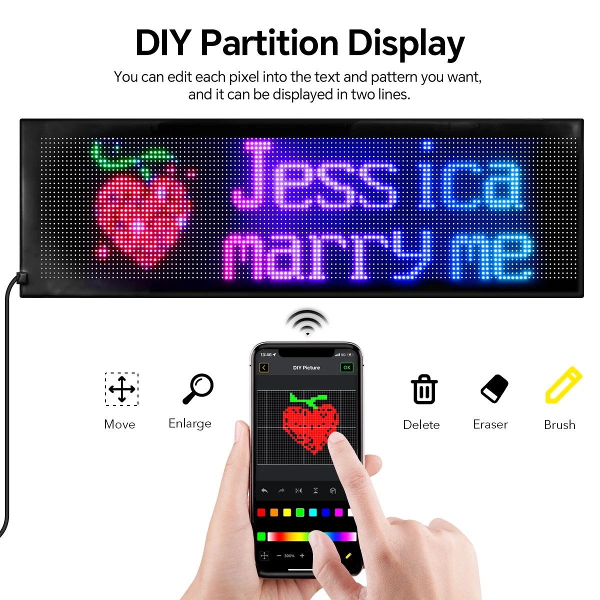 Flexible Car Devil's Eye Display Screen Graffiti Scrolling Animation Shop Reminder Light Big Truck Light Matrix Pixel Panel USB