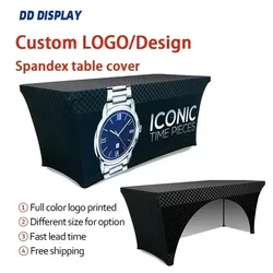 DD 4ft 6ft 8ft Custom Logo Spandex Table Cover Stretch Table Cloth Hotel Banquet Wedding Exhibition Counter Decor Tablecloth