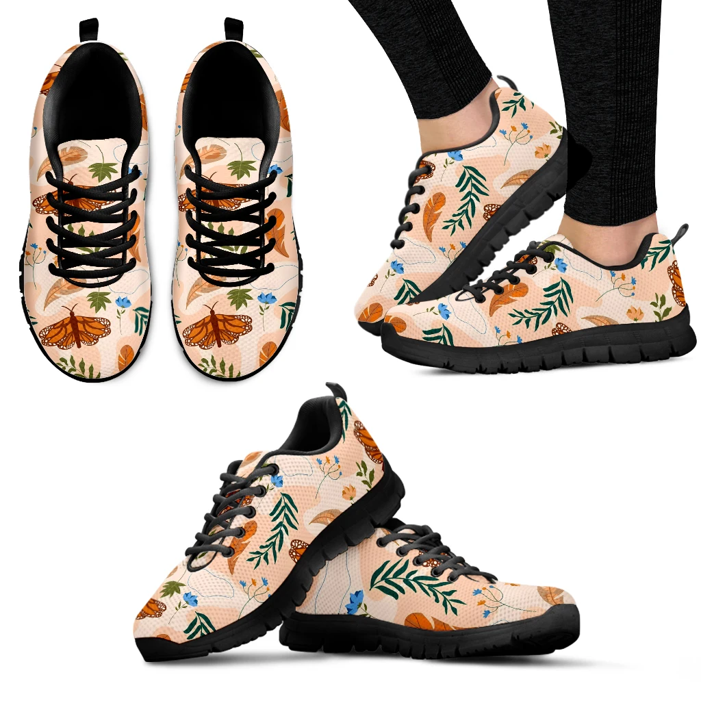 INSTANTARTS Bohemian Butterfly Sneakers For Women Boho Floral Printed Casual Fitness Shoes Lace Up Girls Tennis Shoes Female