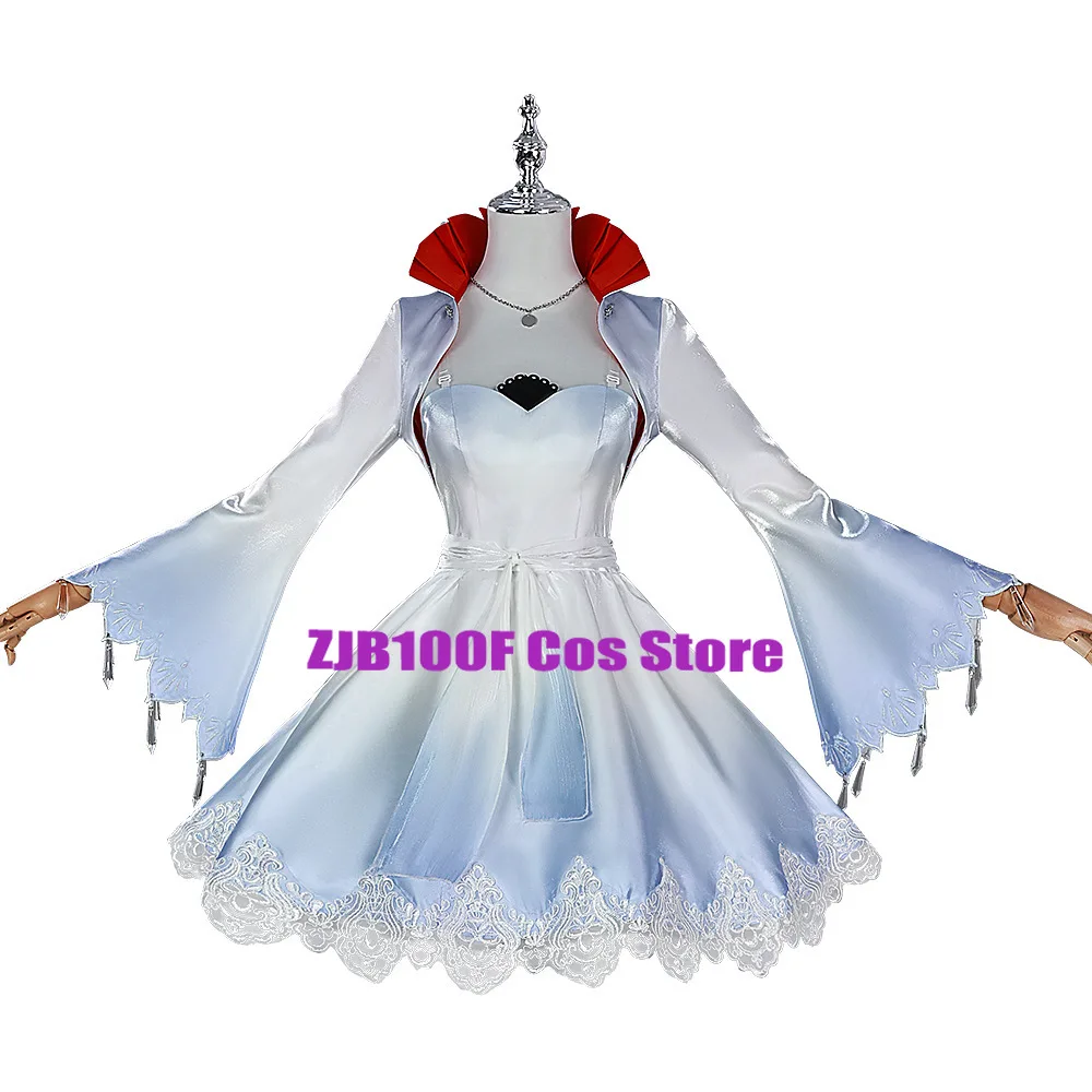 Anime RWBY Cosplay Weiss Schnee Costume White To Blue Gradient Elegance Dress Lace Lolita Ponytail Wig Jirai Kei Girls Halloween