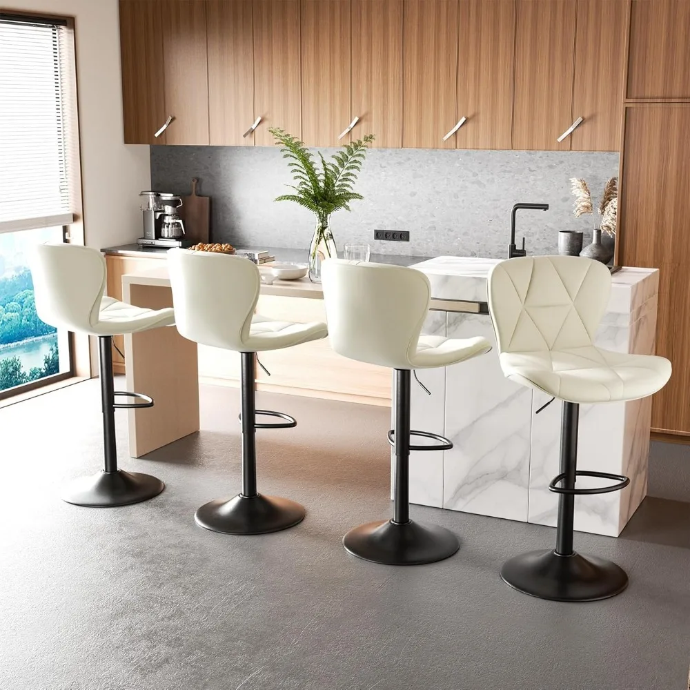 Ensemble de 2 tabourets de bar modernes, tabourets de bar pivotants rembourrés en simili cuir réglables, chaises de comptoir avec dossier pour cuisine isla