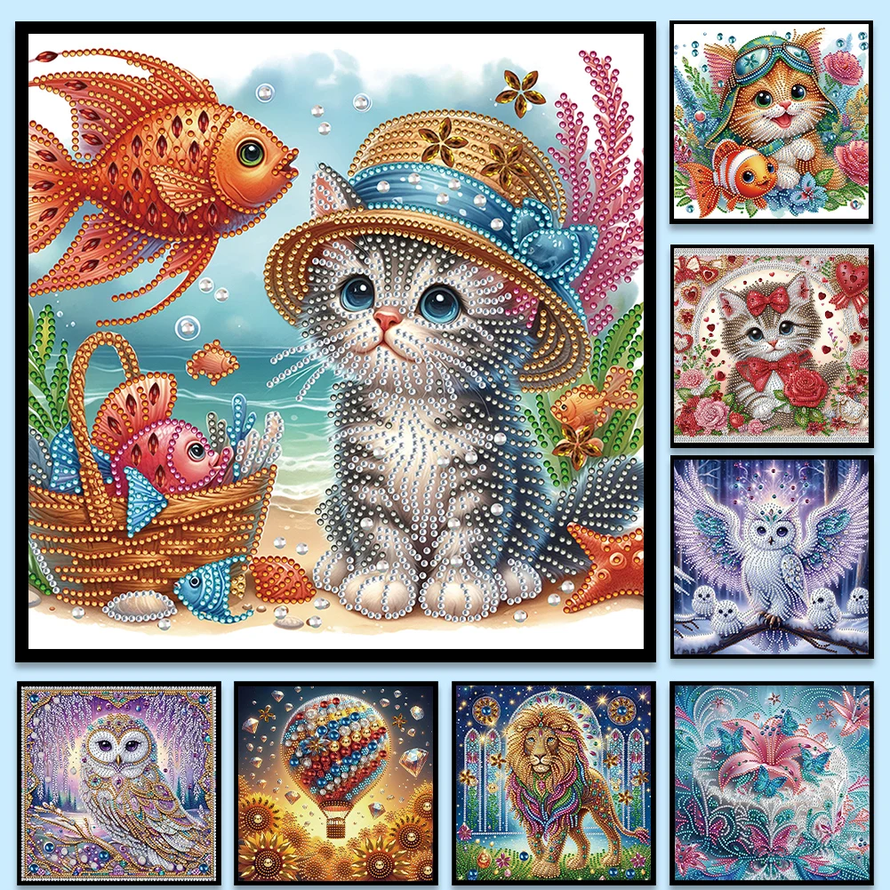 

5D DIY Partial Special Shaped Drill Diamond Painting Kit Animal Fish Hot Air Balloon Cat Owl Festival Home Decoration 30x30cm