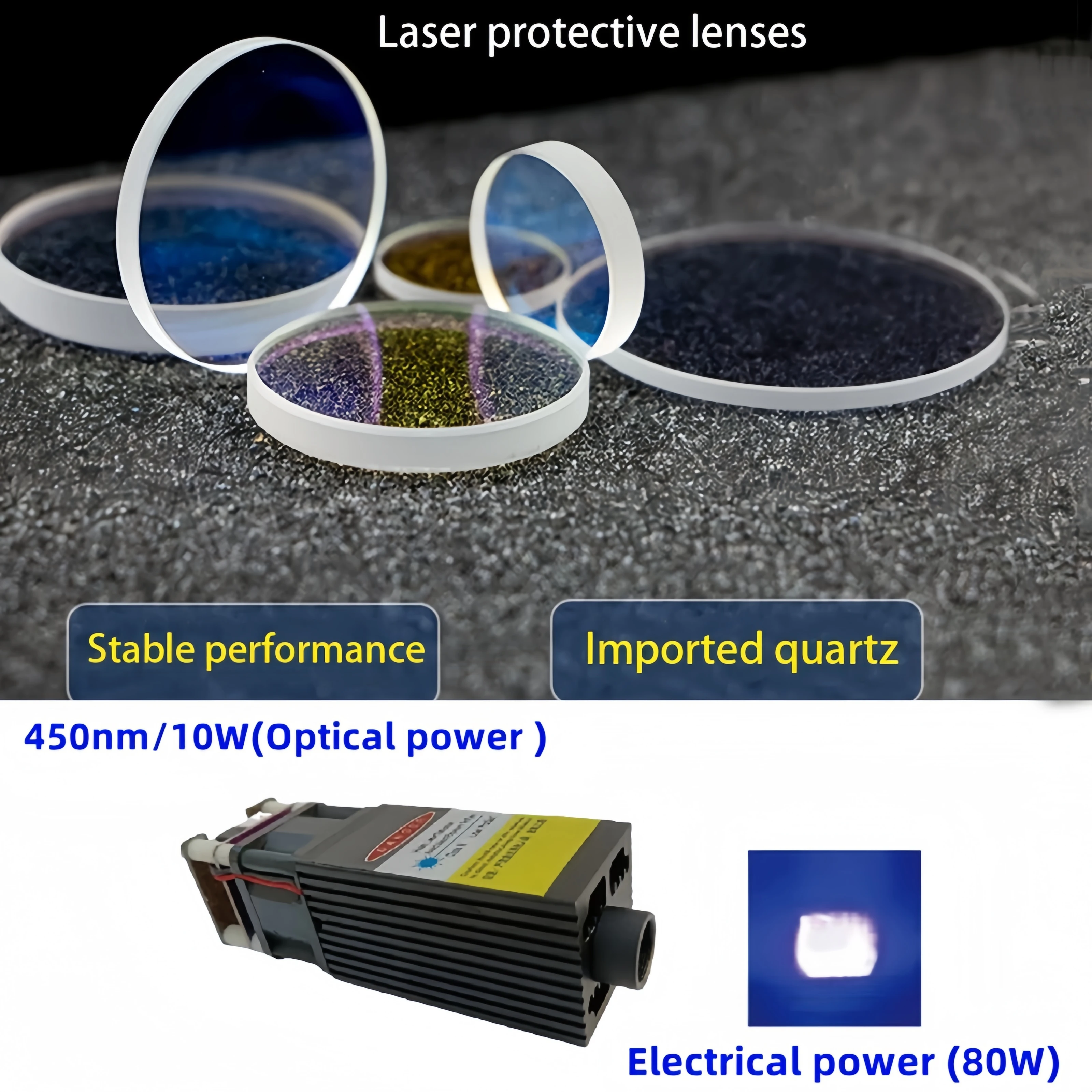 Imagem -06 - Lente Protetora a Laser de Gravação e Corte Azul Filme Anti-reflexo Dupla Face Fatia de Janela de Quartzo 405nm450nm 12x2 mm 80w