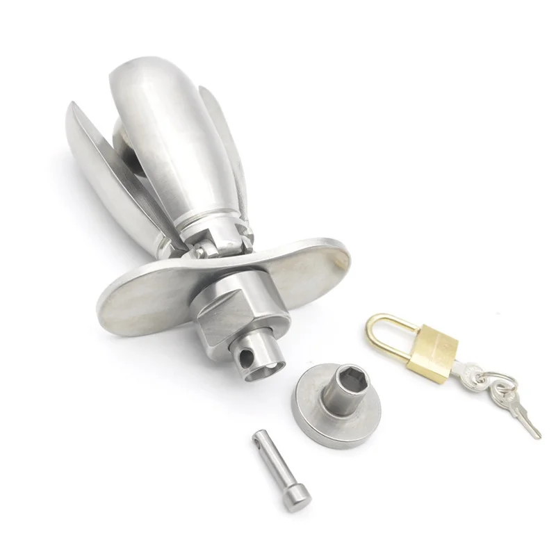 Stainless Steel Women Chastity Locking Opening Plug Adjustable Trillium Stopper Device Anal Butt Plug Sex Toys for Women Men